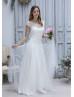 Ivory Eyelash Lace Tulle V Back Fantastic Wedding Dress